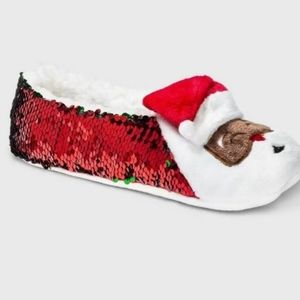 NEW! African American Santa Pull-On Slipper Socks with Flip Sequins